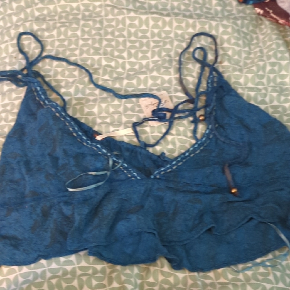 Free People Flowy Crop Tank Top NWT Soft Gauzy Bra Top XL